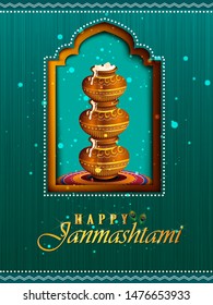 Pot of Dahi Handi (cream) for Janmashtami festival India holiday. Vector illustration