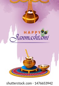 Pot of Dahi Handi (cream) for Janmashtami festival India holiday. Vector illustration