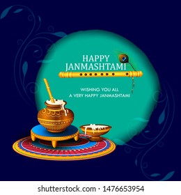 Pot of Dahi Handi (cream) for Janmashtami festival India holiday. Vector illustration