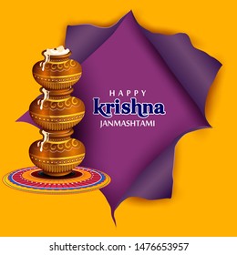 Pot of Dahi Handi (cream) for Janmashtami festival India holiday. Vector illustration