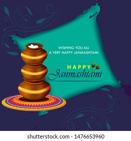 Pot of Dahi Handi (cream) for Janmashtami festival India holiday. Vector illustration