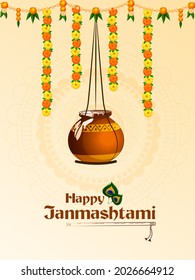 Pot of Dahi Handi (cream) for Janmashtami festival India holiday. Vector illustration