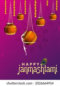 Pot of Dahi Handi (cream) for Janmashtami festival India holiday. Vector illustration