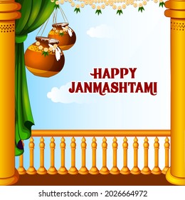 Pot of Dahi Handi (cream) for Janmashtami festival India holiday. Vector illustration