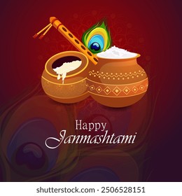 Pot of Dahi Handi (cream) for Janmashtami festival India holiday. Vector illustration