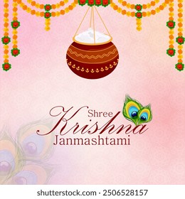 Pot of Dahi Handi (cream) for Janmashtami festival India holiday. Vector illustration