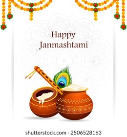 Pot of Dahi Handi (cream) for Janmashtami festival India holiday. Vector illustration