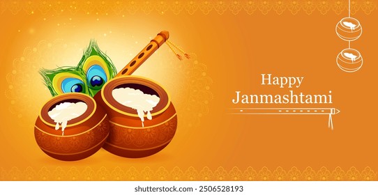 Pot of Dahi Handi (cream) for Janmashtami festival India holiday. Vector illustration