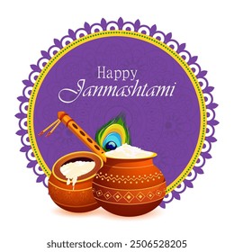 Pot of Dahi Handi (cream) for Janmashtami festival India holiday. Vector illustration