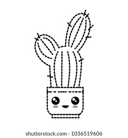 pot with desert plant kawaii character