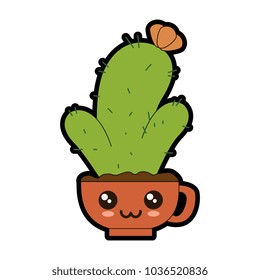 pot with desert plant kawaii character