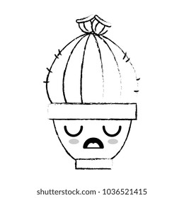 pot with desert plant kawaii character