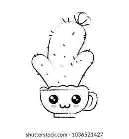pot with desert plant kawaii character