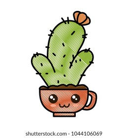 pot with desert plant kawaii character