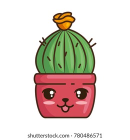 pot with desert plant kawaii character