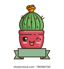 pot with desert plant kawaii character