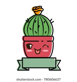 pot with desert plant kawaii character