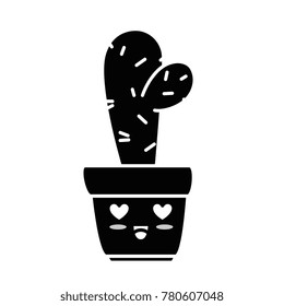 pot with desert plant kawaii character