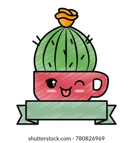 pot with desert plant kawaii character