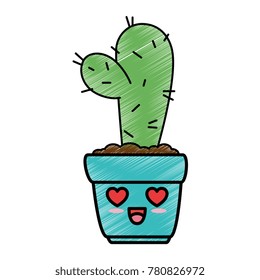 pot with desert plant kawaii character