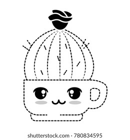 pot with desert plant kawaii character