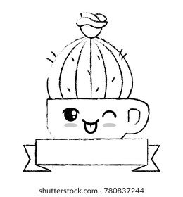 pot with desert plant kawaii character