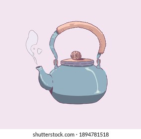 estilo de la mano del doodle en olla. Ilustración vectorial de Kettle