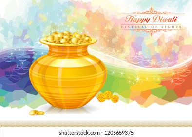 Pot filled with gold coins and painted background