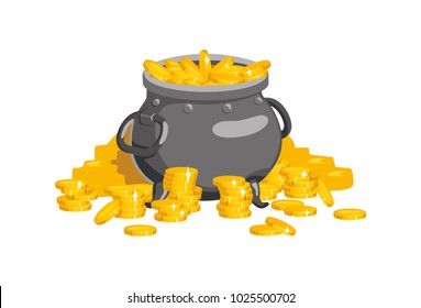 the pot is filled with gold coins. vector illustration