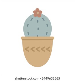 Сactus in a pot. Flat cartoon vector illustration isolated on white background. For card, posters, banners, printing on the pack, printing on clothes, fabric, wallpaper, textile or dishes.
