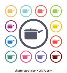 pot flat icons set. Open colorful buttons 