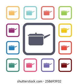 pot flat icons set. Open colorful buttons 