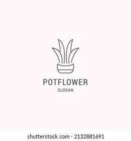 Pot flower logo icon flat design template