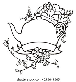 pot flower ribbon vintage drawing banner