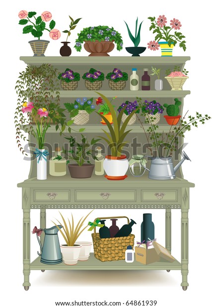 Pot Flowers Stock Vector (Royalty Free) 64861939