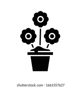 Pot flowers black icon, concept illustration, vector flat symbol, glyph sign.
