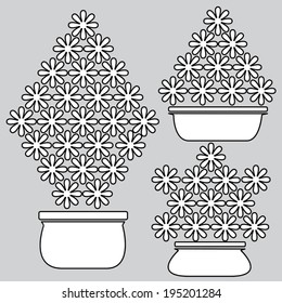 pot of flowers icons isolated on gray background