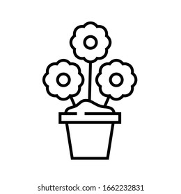 Icono de línea de flores de la olla, signo de concepto, ilustración de vector de contorno, símbolo lineal.
