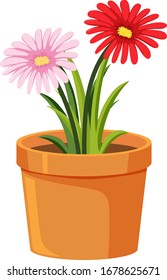 Pota de flores en ilustración de fondo blanco