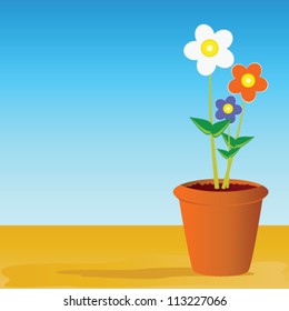 pot flowers vector illustration on  a color background