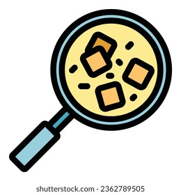Pot fondue icon outline vector. Cheese bread. Cooking dish color flat