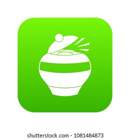 Pot full of gold coins icon digital green for any design isolated on white vector illustration