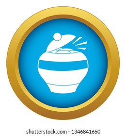 Pot full of gold coins icon blue vector isolated on white background for any design