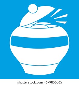 Pot full of gold coins icon white isolated on blue background vector illustration