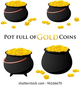 A Pot full of gold coins icon set. Vector