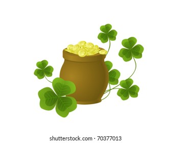 pot full of gold coins isolated on white background