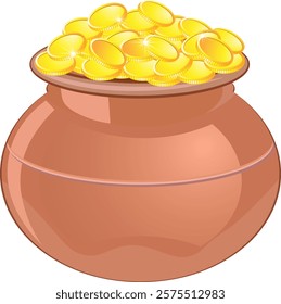 Pot full of gold coins without background