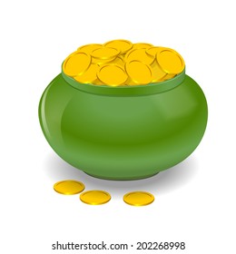 Pot full of golden coins. vector illustration