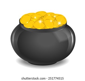 Pot full of golden coins. vector illustration