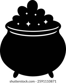 a pot of gold black silhouette line art on white background